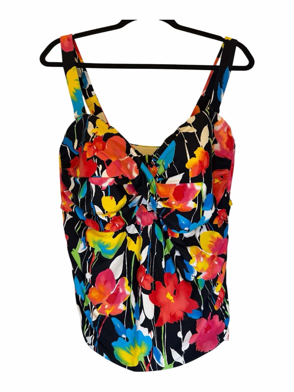 Anne Cole Black Floral Twist-Front TANKINI SWIM TOP with Bright Multi Colors